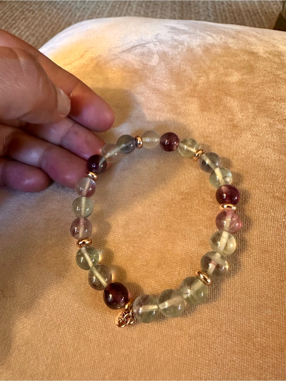 IR Multicolor Fluorite Style Beaded Stretch Bracelet Rose Gold Tone